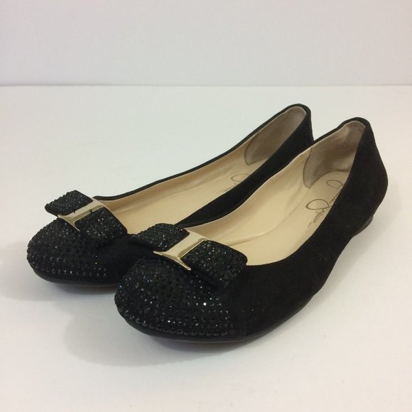Jessica Simpson Mugara Black Micro Suede Ballet Flats Rhinestone Accent Sz 6.5M - Picture 4 of 10